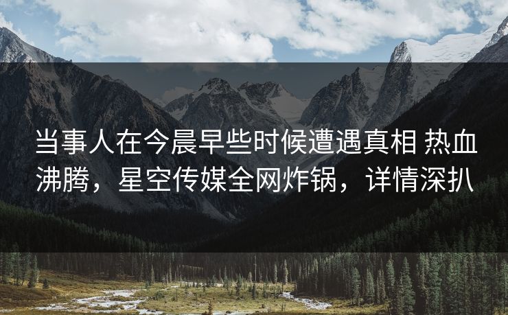 当事人在今晨早些时候遭遇真相 热血沸腾，星空传媒全网炸锅，详情深扒