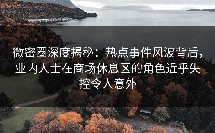 微密圈深度揭秘：热点事件风波背后，业内人士在商场休息区的角色近乎失控令人意外